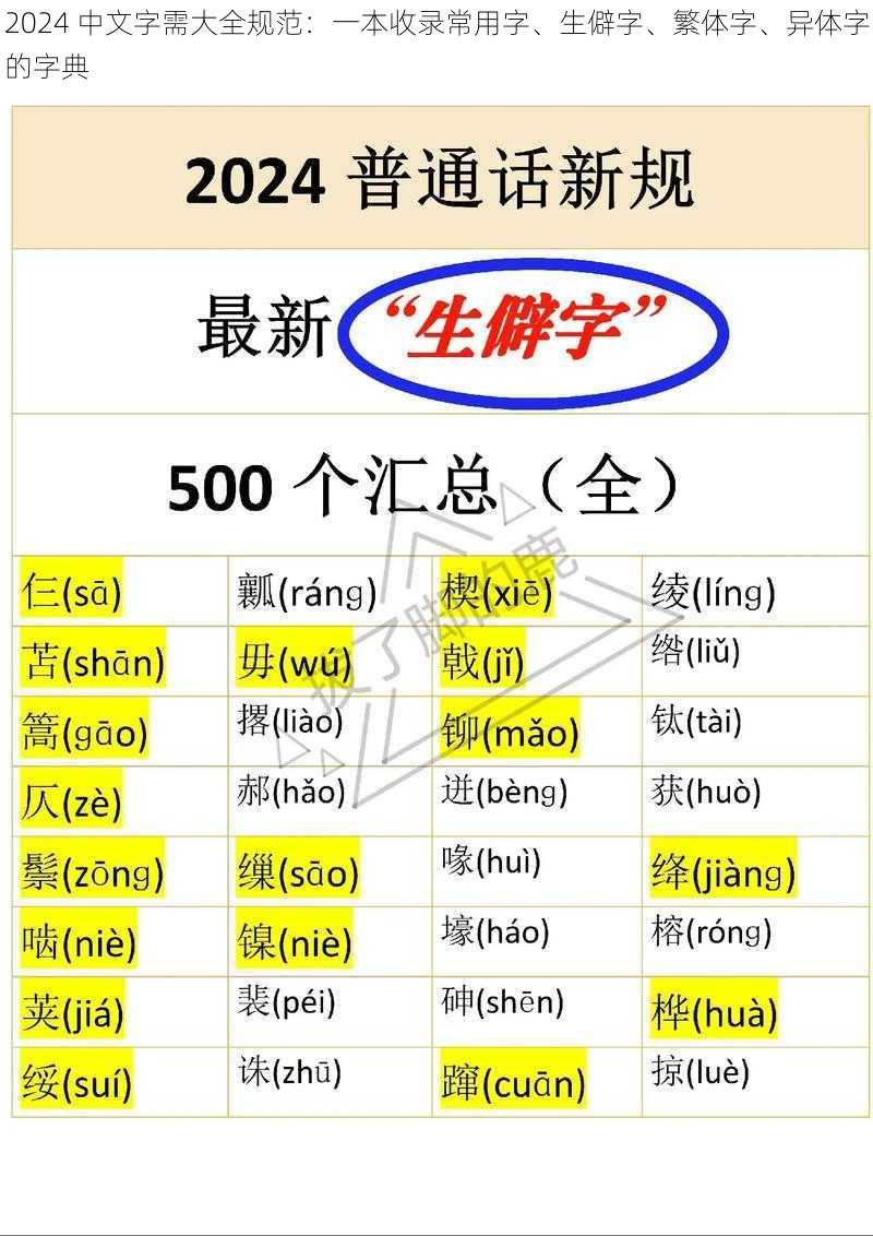 2024 中文字需大全规范：一本收录常用字、生僻字、繁体字、异体字的字典