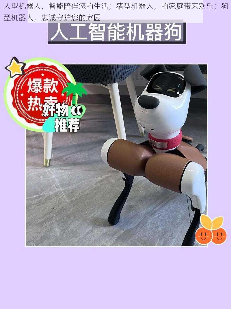 人型机器人，智能陪伴您的生活；猪型机器人，的家庭带来欢乐；狗型机器人，忠诚守护您的家园